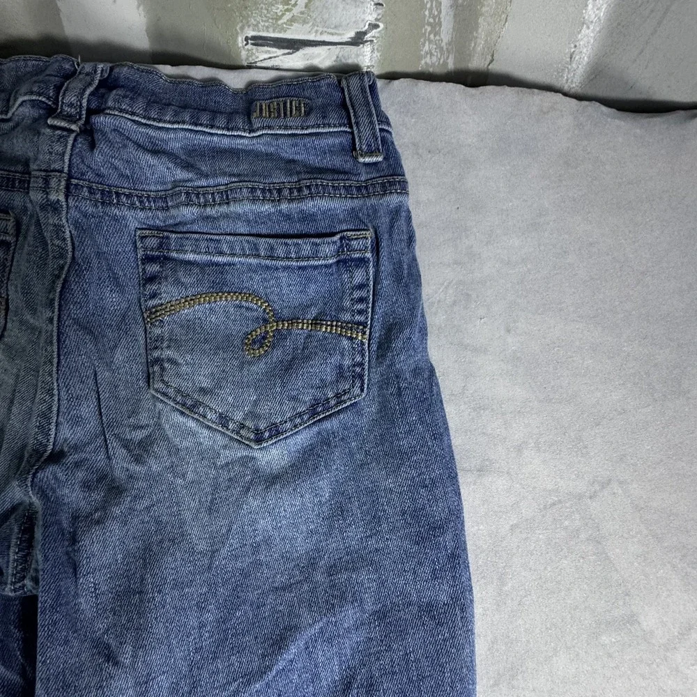 Justice Straight Jeans Girls 12 Blue Denim Stretch Frayed Hem Distressed Grunge